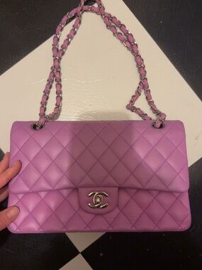 Authentic purple Chanel double flap quilt bag